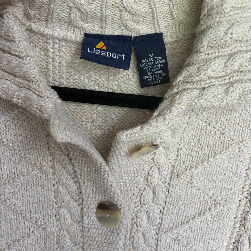 Vintage Cable Knit Cardigan Cream 100% Cotton Chunky Sweater Minimalist - Picture 3 of 7